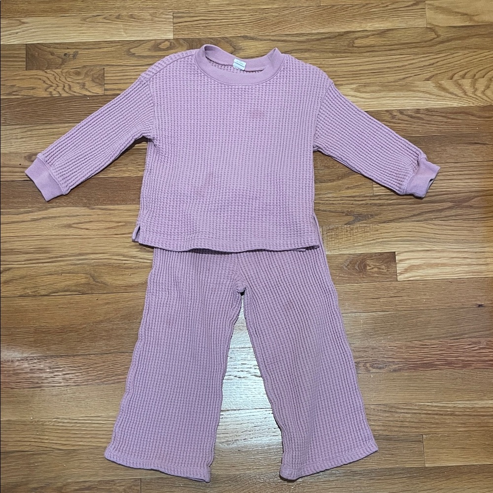 Cozy Pink Waffle Knit Kids Pajama Set